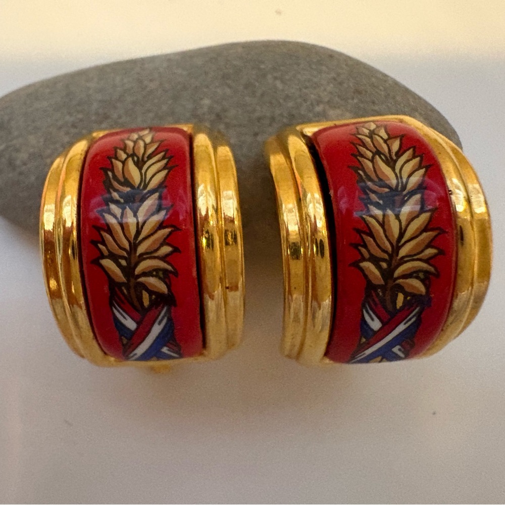 Hermes Gold and Red Botanical Earrings